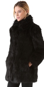DKNY Faux Fur Coat with Ponte Inserts